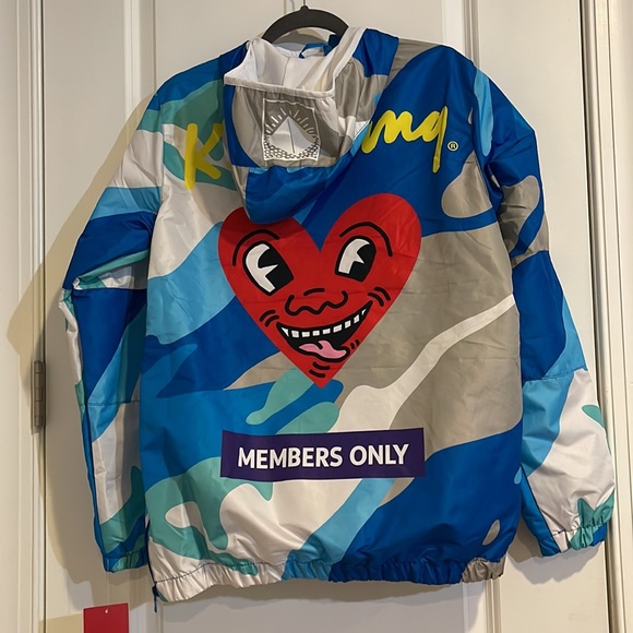 NWT Keith Haring x Members Only 1/4 ZIP Hooded Windbreaker jacket Tokyo Pop Camo - Picture 11 of 16